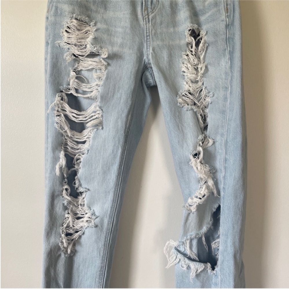 American Eagle Straight Mom Jeans 00 Light Blue High Rise Grunge Emo‎ Y2K Denim - Picture 8 of 12